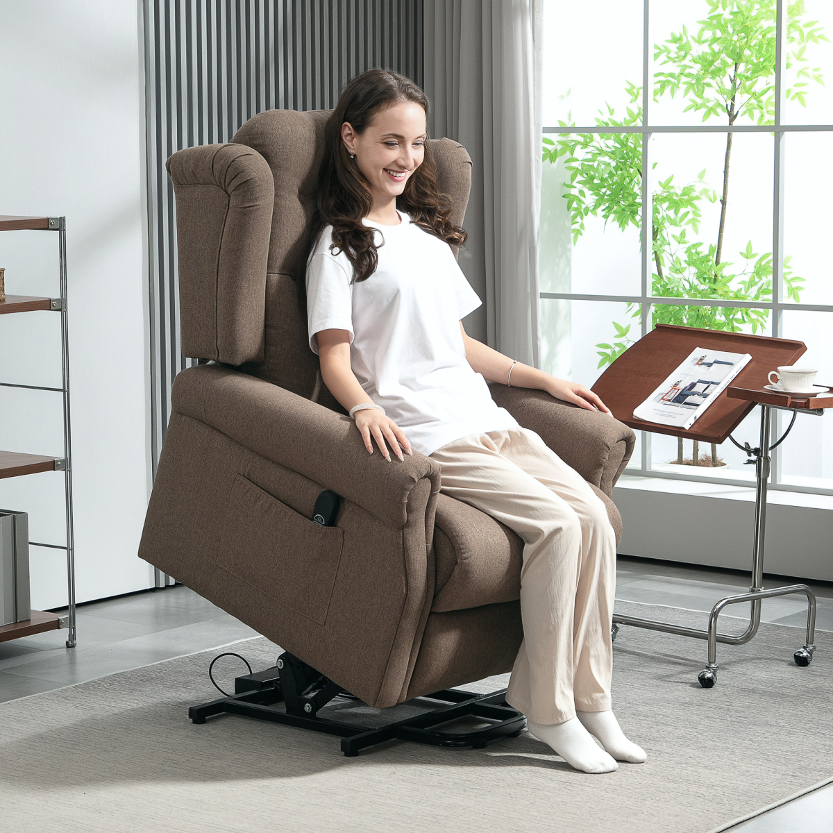 Aurora Power Lift Recliner Armchair with Wingback, Button Tufted, Brown