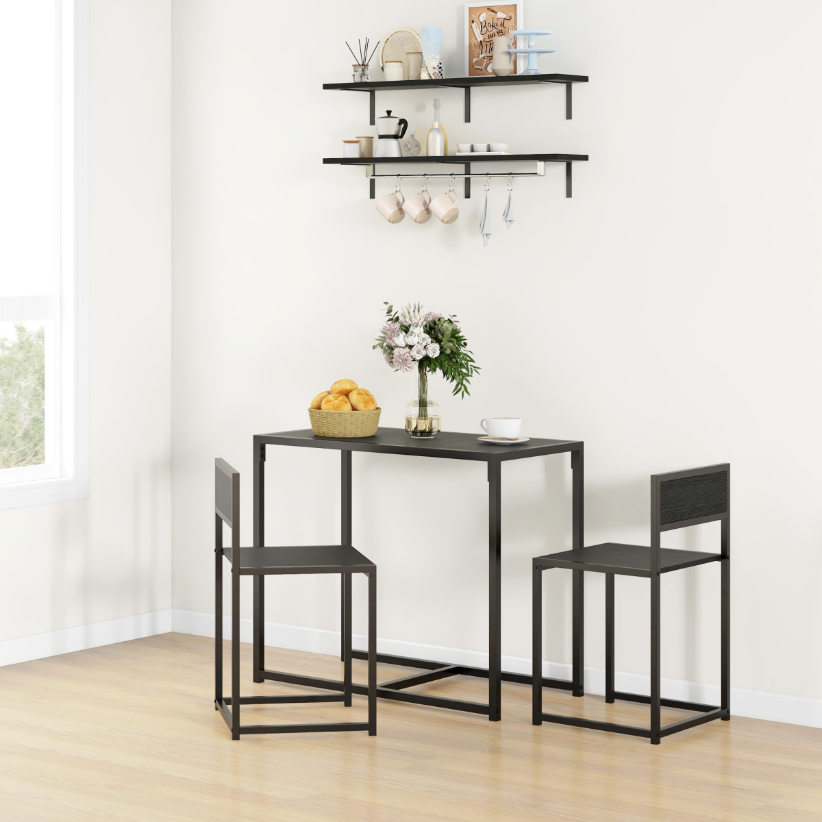 Aurora 3 Piece Dining Table Set with Metal Frame, Black
