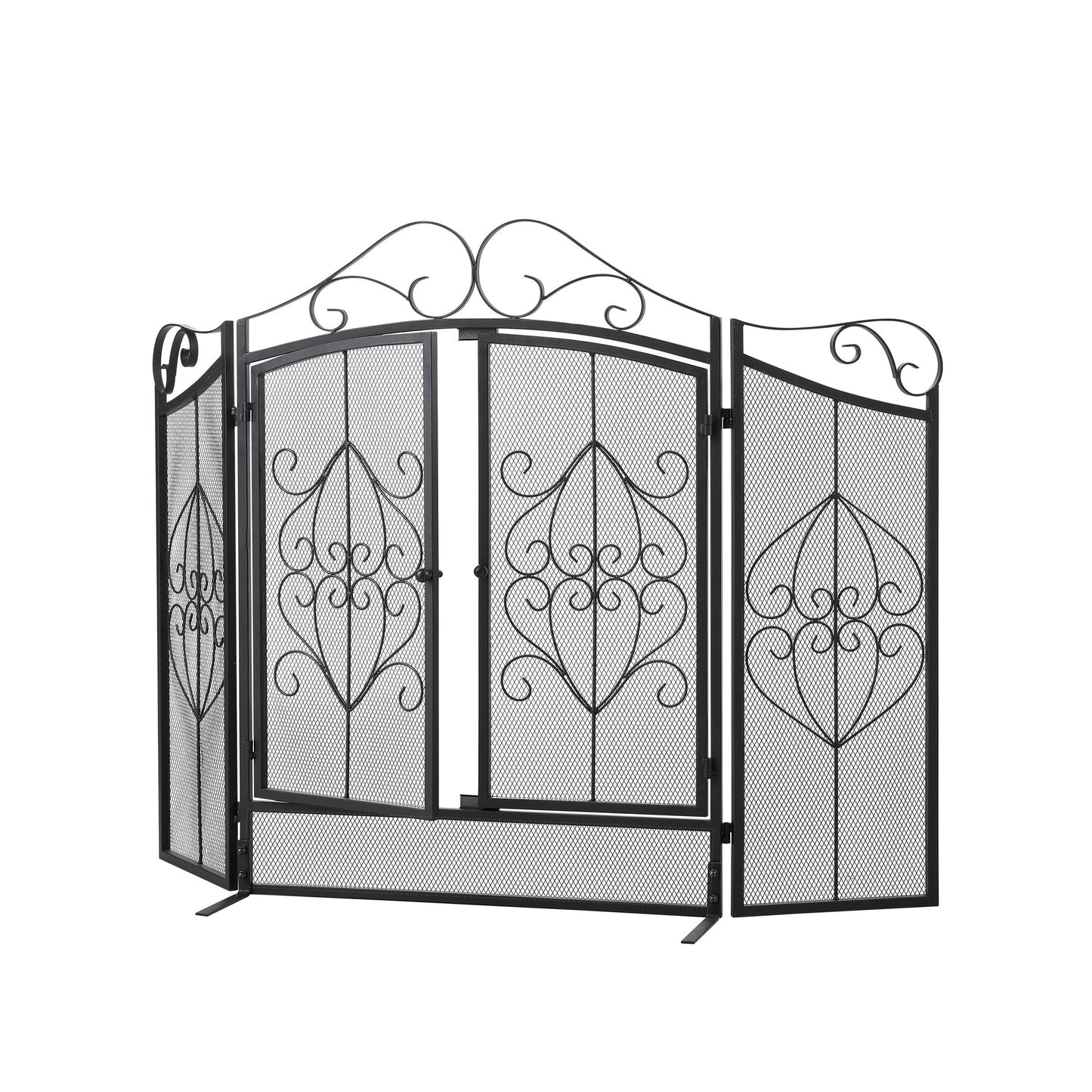 Smallbee Iron Fireplace Screen Black Powder-Coated – 114.7x84x16.5cm