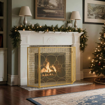 Smallbee Iron Fireplace Screen Gold Powder-Coated – 122x2.3x77.5cm