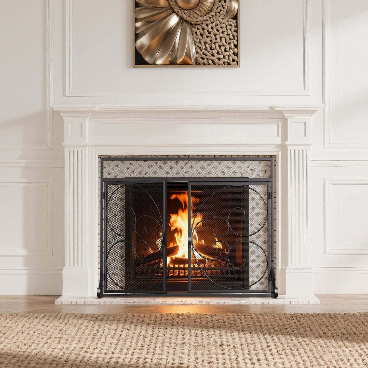 Smallbee Iron Fireplace Screen Black Powder-Coated – 89x25x71.5cm