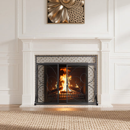 Smallbee Iron Fireplace Screen Black Powder-Coated – 89x25x71.5cm