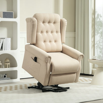 Aurora Power Lift Recliner Armchair with Wingback, Button Tufted, Beige