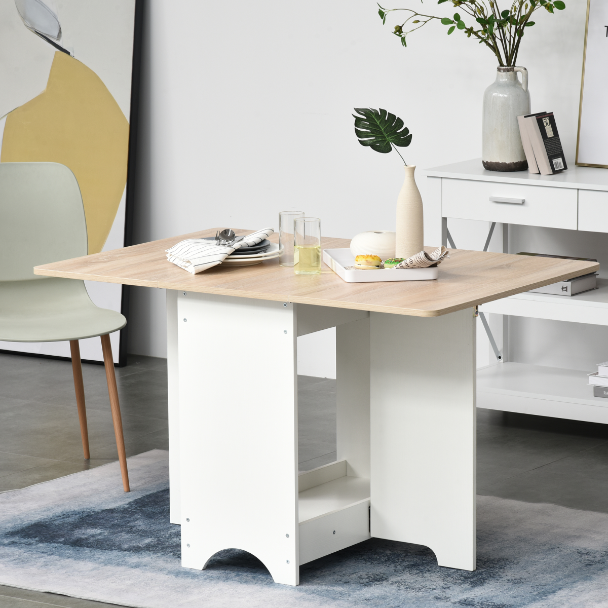 Drop-Leaf Dining Table Folding Desk Bar Table with Storage Shelf