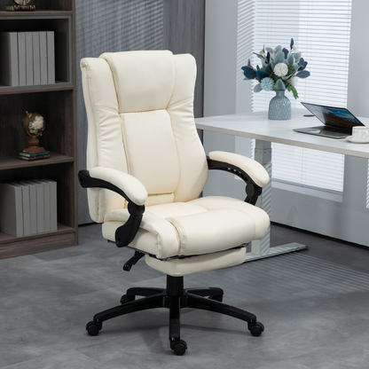 Luna Executive Home Office Chair High Back Recliner, with Foot Rest, Cream