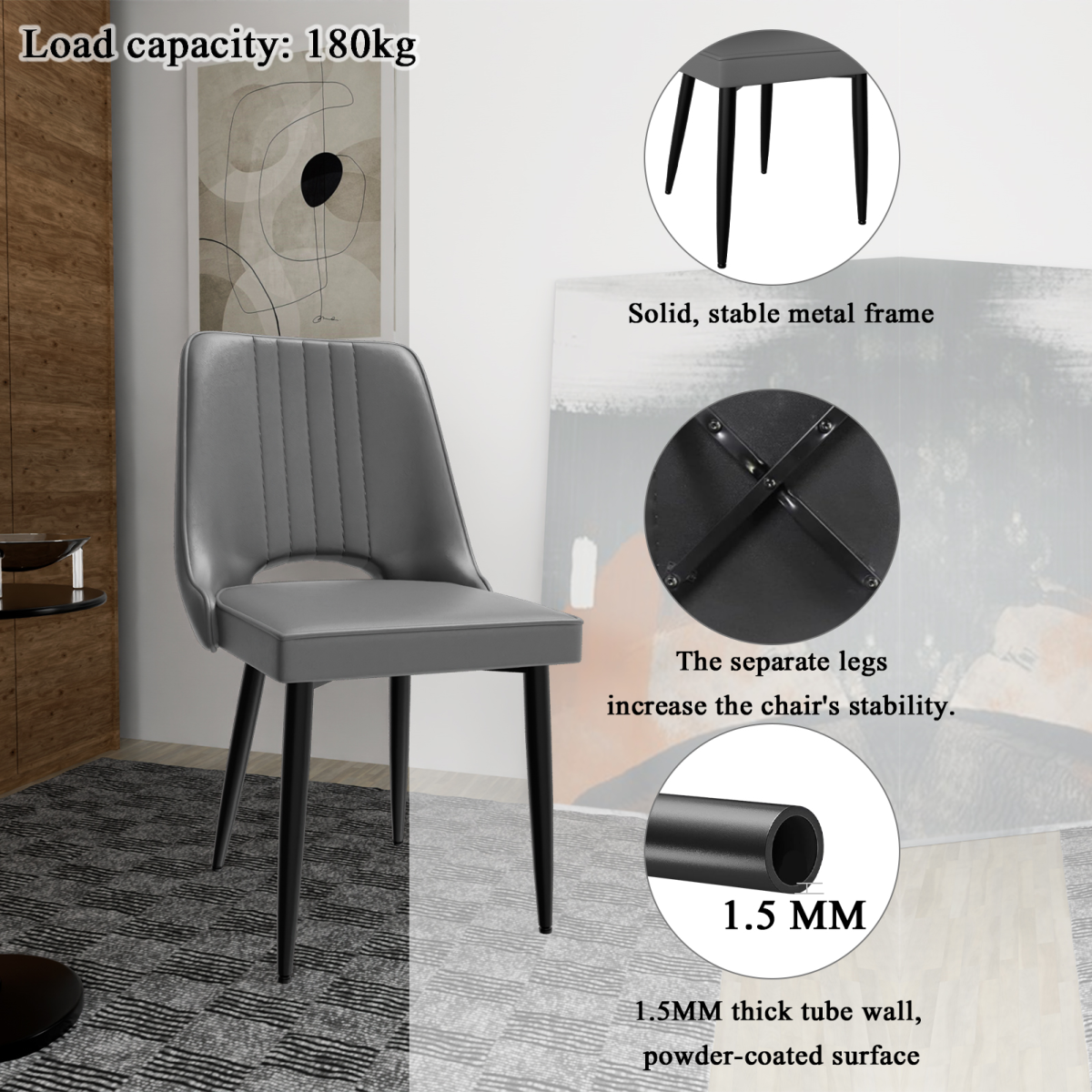 Dining Chairs with Cut-Out Backrest, Modern Kitchen Chair, Scandinavian Faux Leather Chair with High Back for Living Room Kitchen