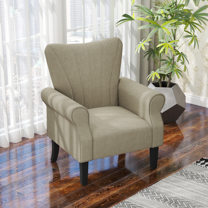 Aurora Armchair, Upholstered Modern Accent Chair with Wood Legs, Beige