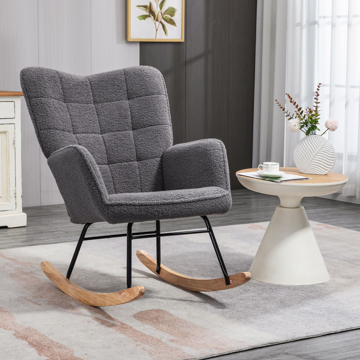 Aurora Wingback Rocking Chair for Nursing w/ Steel Frame