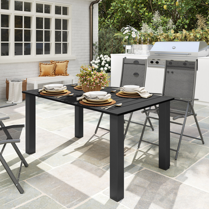 Esterno Garden Table with Parasol Hole, Slatted Metal Tabletop, Black