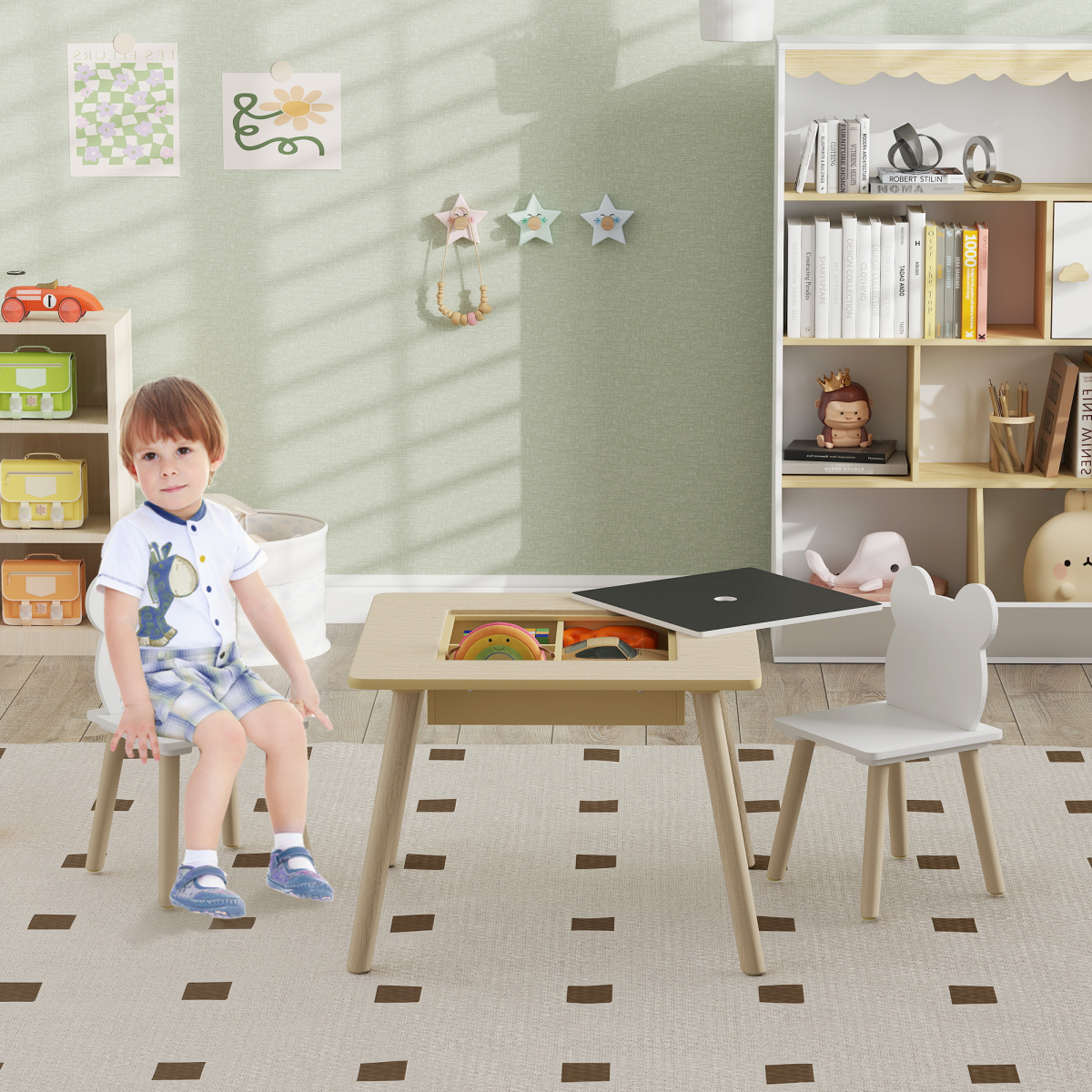 Bellaplay 3-Piece Toddler Table and Chairs Set for Nursery, Playroom