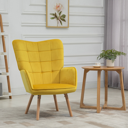 Aurora Modern Accent Chair Velvet-Touch Tufted Wingback Armchair, Yellow