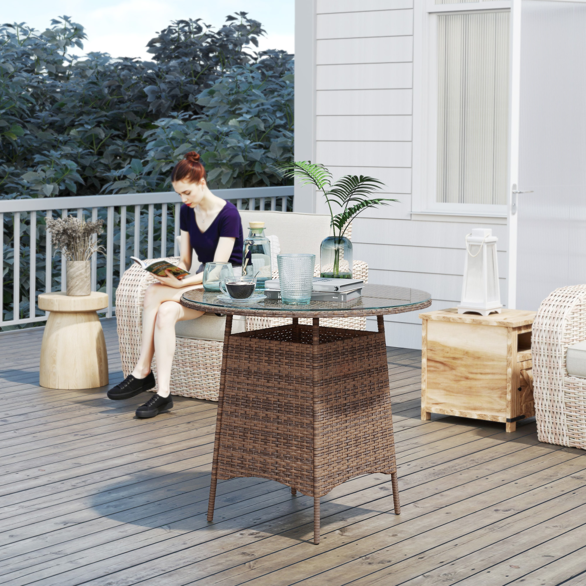 Esterno Patio Furniture Rattan Garden Table with Umbrella Hole