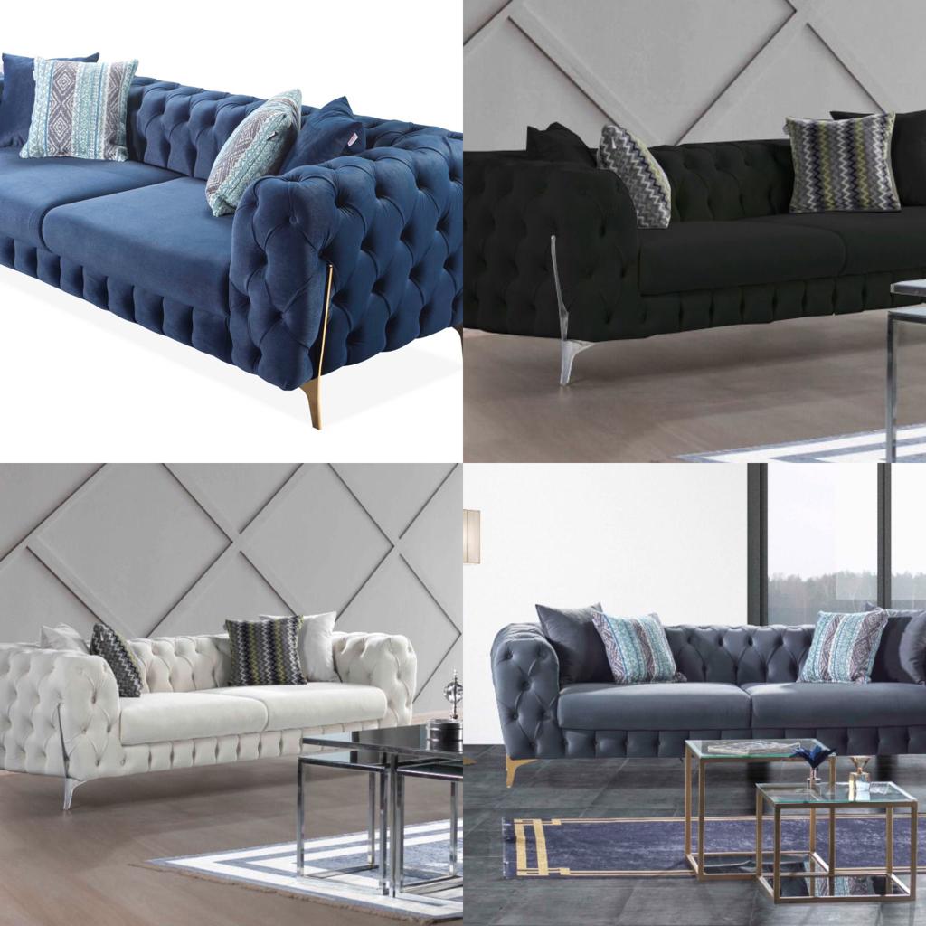 Alessio 3+2 Plush Velvet Sofa Gold Legs - 4 Colours