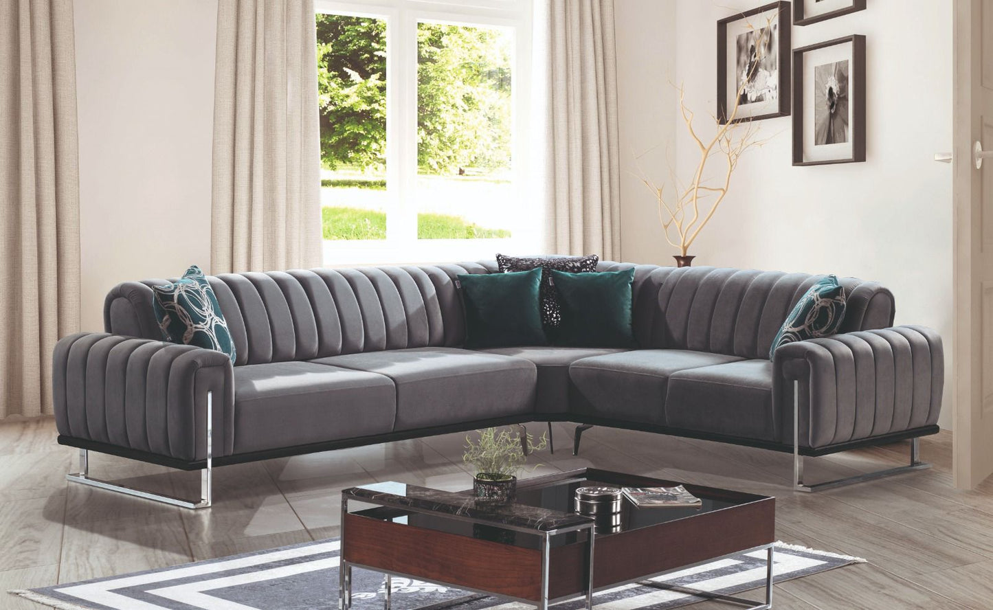 Buxton Luxury Grey & Chrome Corner Sofa 250x250cm
