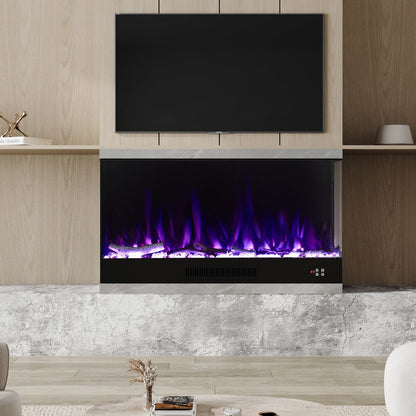 46/60inch L-Shaped Electric Fireplace – WiFi Control, LED Display, Resin Logs & Crystal Stones with Heating