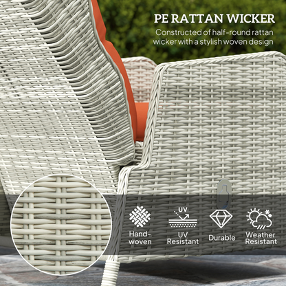 Esterno Recliner Rattan Garden Furniture w/ Two-tier Table, Orange