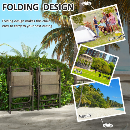 Esterno Folding Chairs Set, Breathable Mesh Fabric Seat, Mixed Brown