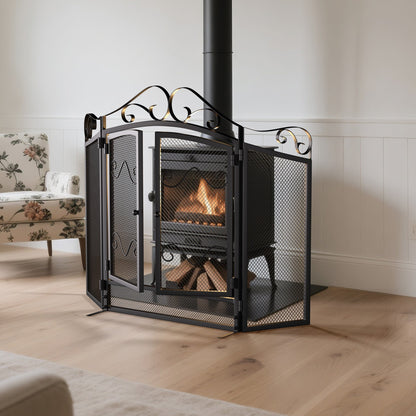 Smallbee Iron Fireplace Screen Black Powder-Coated – 114.7x84x16.5cm