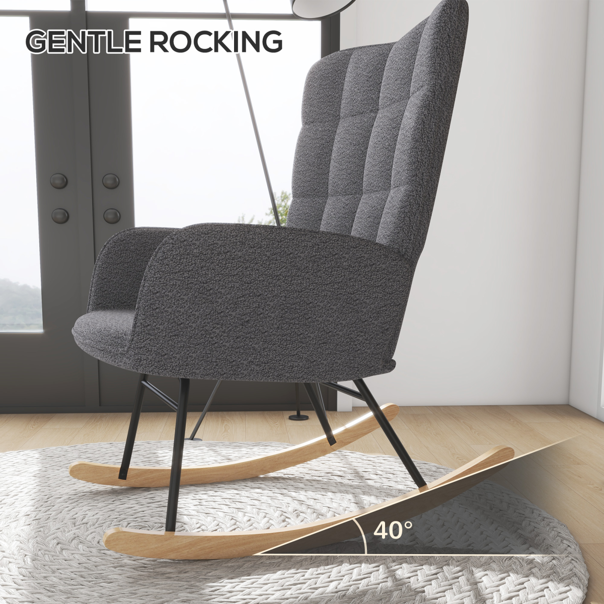 Aurora Wingback Rocking Chair for Nursing w/ Steel Frame