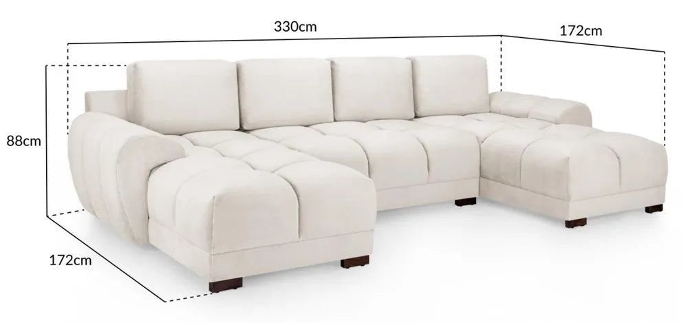 Zara Corner U Shape Cinema Cream Plush Velvet Sofa