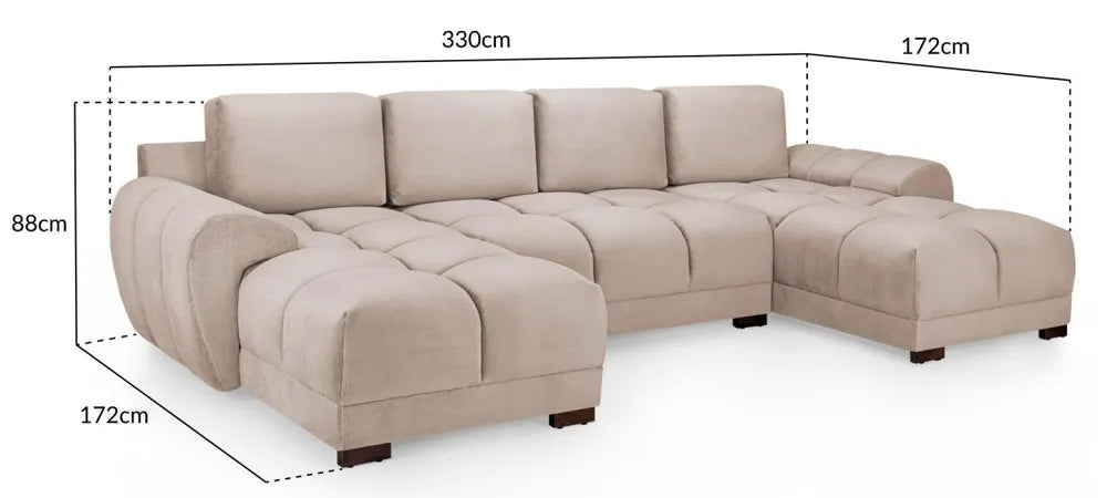 Zara Corner U Shape Cinema Mocha Plush Velvet Sofa