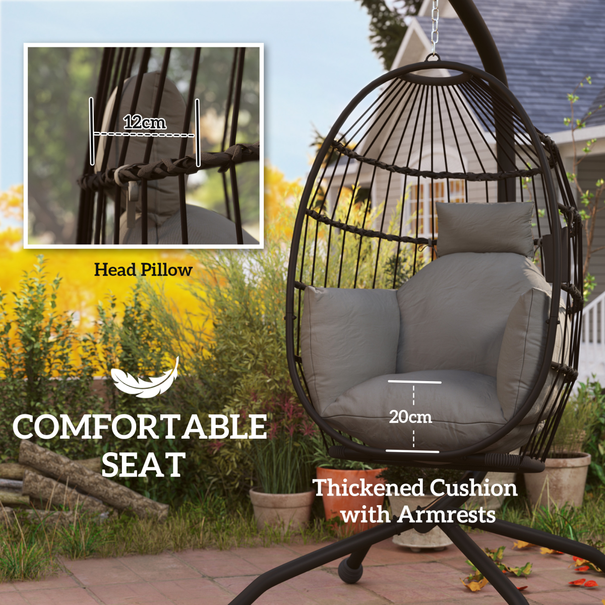 Esterno Egg Chair Outdoor Indoor Garden Swing Chair, Folding Basket