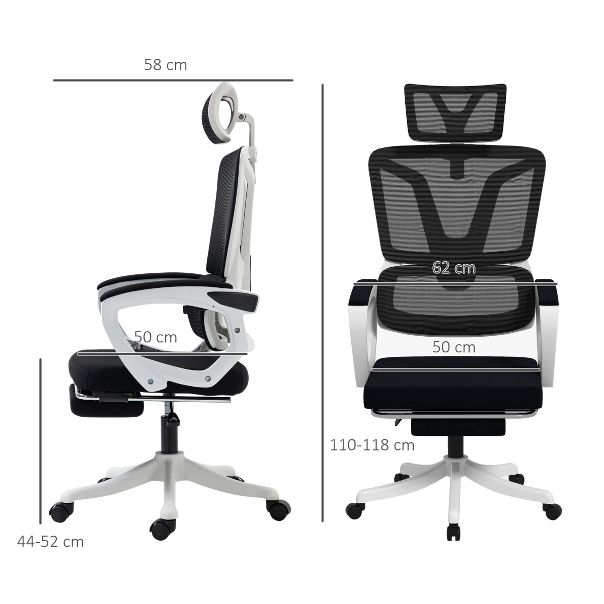 Luna Mesh Office Chair for Home with Lumbar Support, Arm, Footrest, Headrest