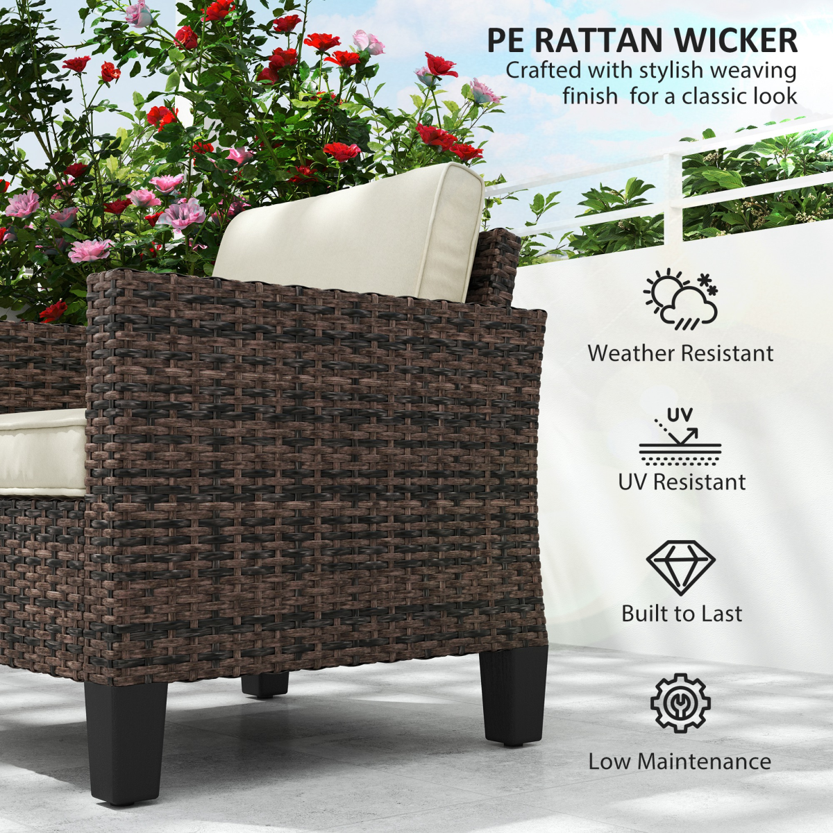 Esterno Single Rattan Chair, Garden Armchair with Cushions