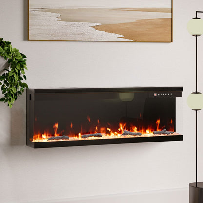 40/50/60/70/80/100-Inch 3-Sided Freestanding Electric Fireplace 12 Flame Colours and 5 Brightness Modes