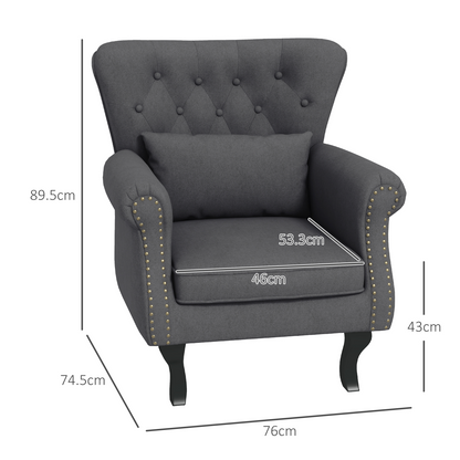 Aurora Vintage Armchair Wingback Accent Chair with Naihead Trim Dark Grey