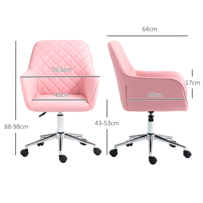 Luna Home Office Chair Leather-Feel Fabric Swivel Chair with Armrests Pink