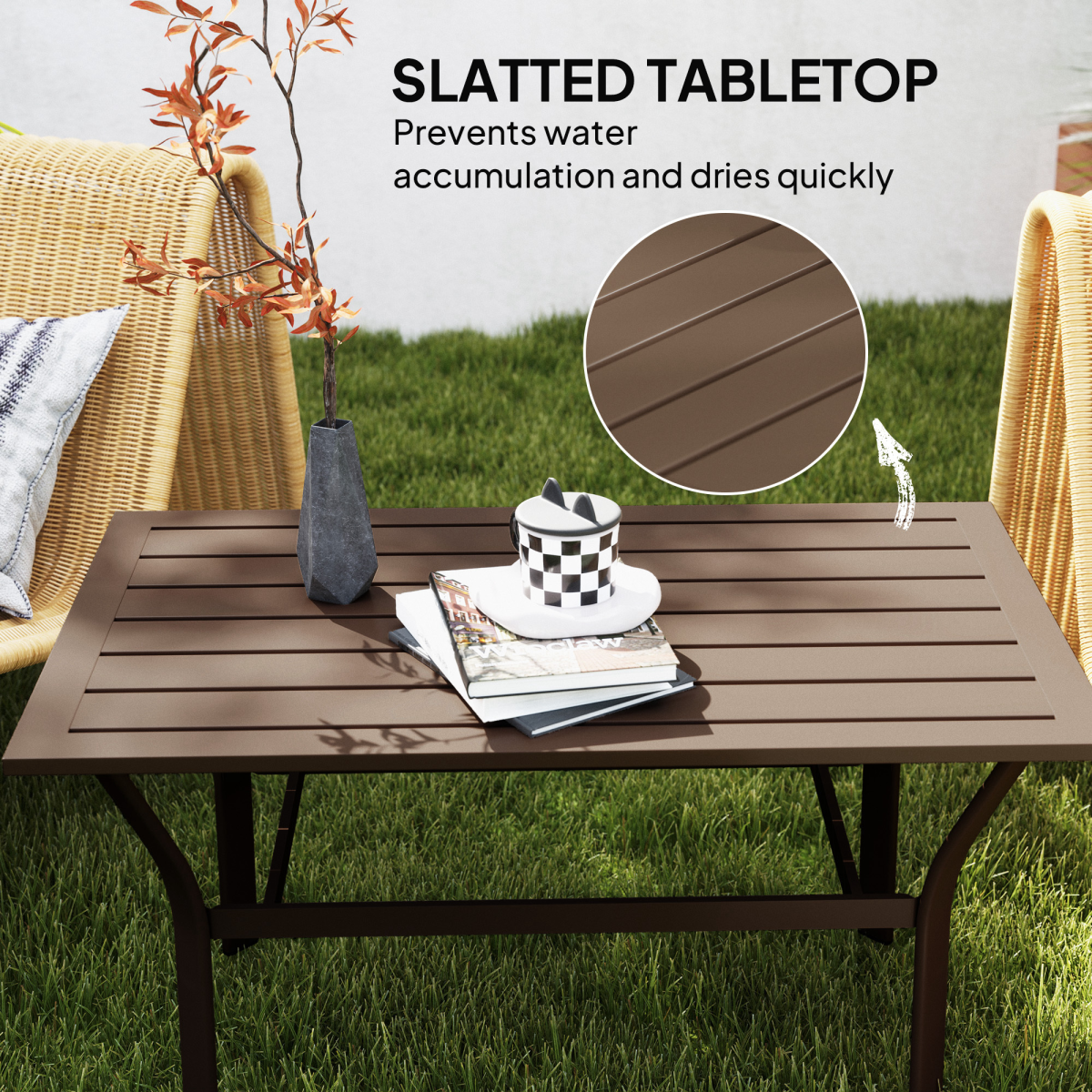 Esterno Metal Garden Coffee Table with Slatted Tabletop