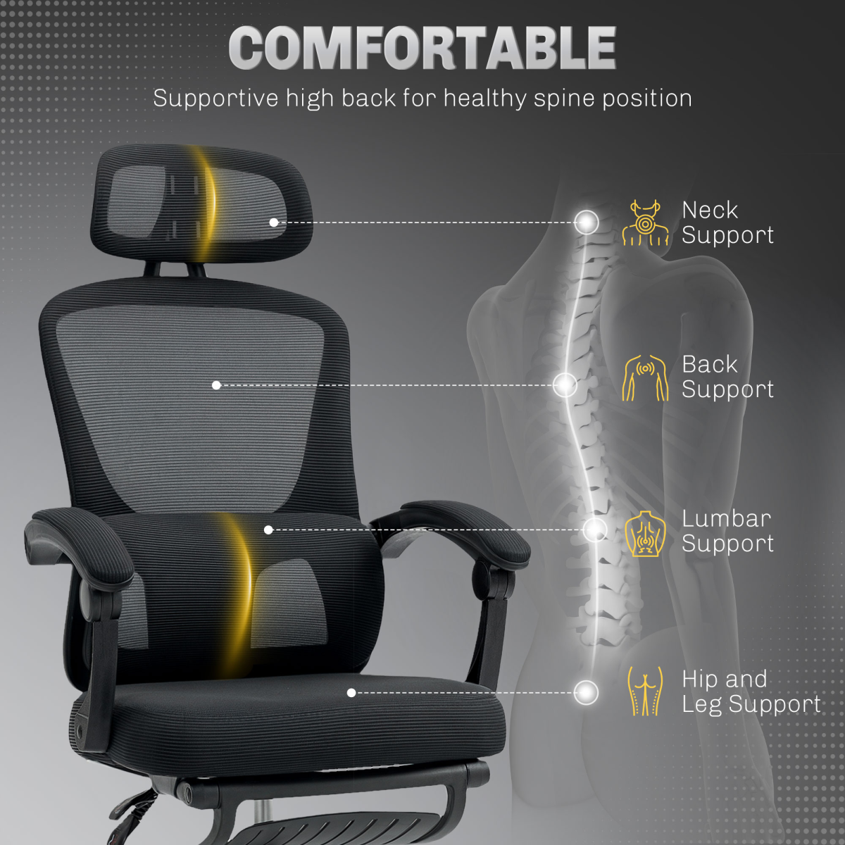 Aurora Mesh Ergonomic Office Chair with Lumbar Support, Headrest