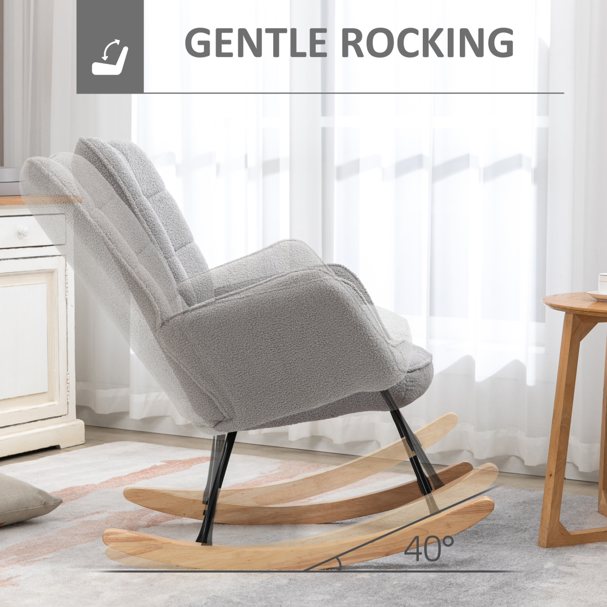 Aurora Wingback Rocking Chair for Nursing w/ Steel Frame