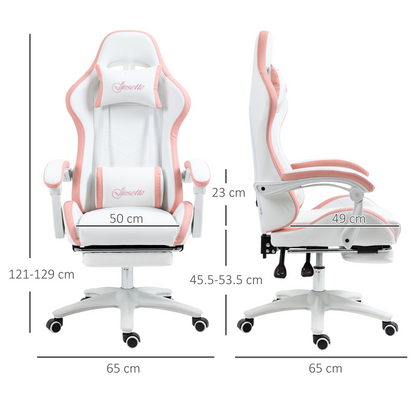 Luna Racing Style Gaming Chair with Reclining Function Footrest, Pink