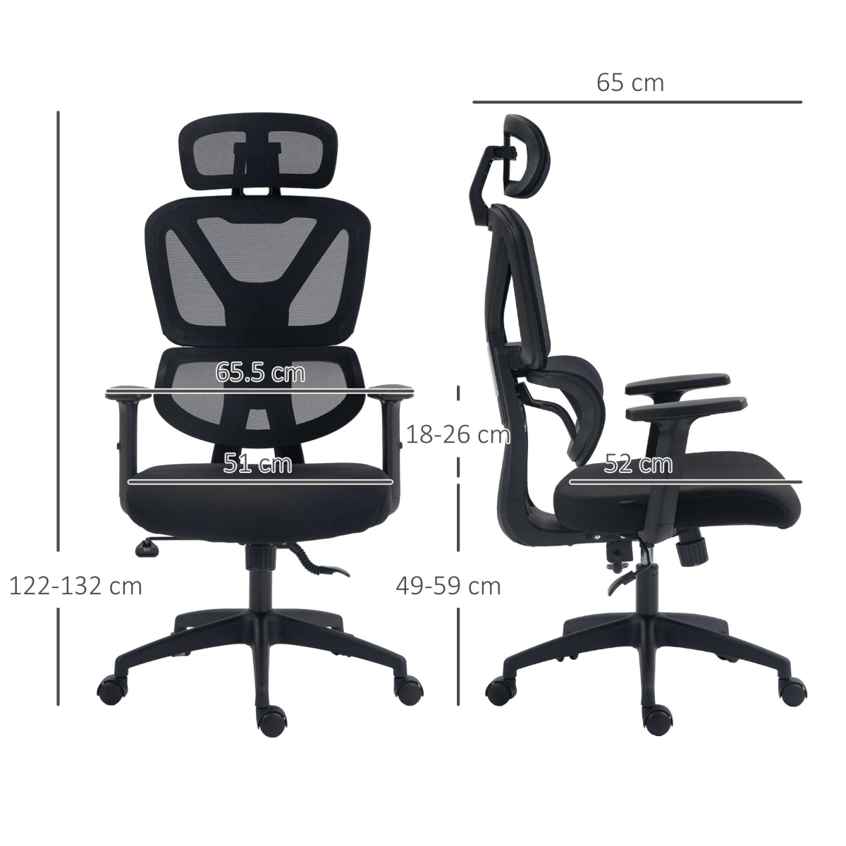 Luna Mesh Office Chair Swivel Desk Chair w/ Adjustable Height Headrest Black