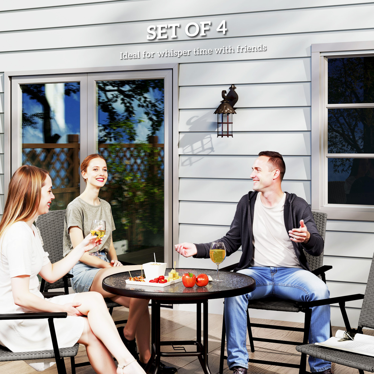 Esterno 4pcs Rattan Chair Foldable Garden Furniture w/ Armrest Grey