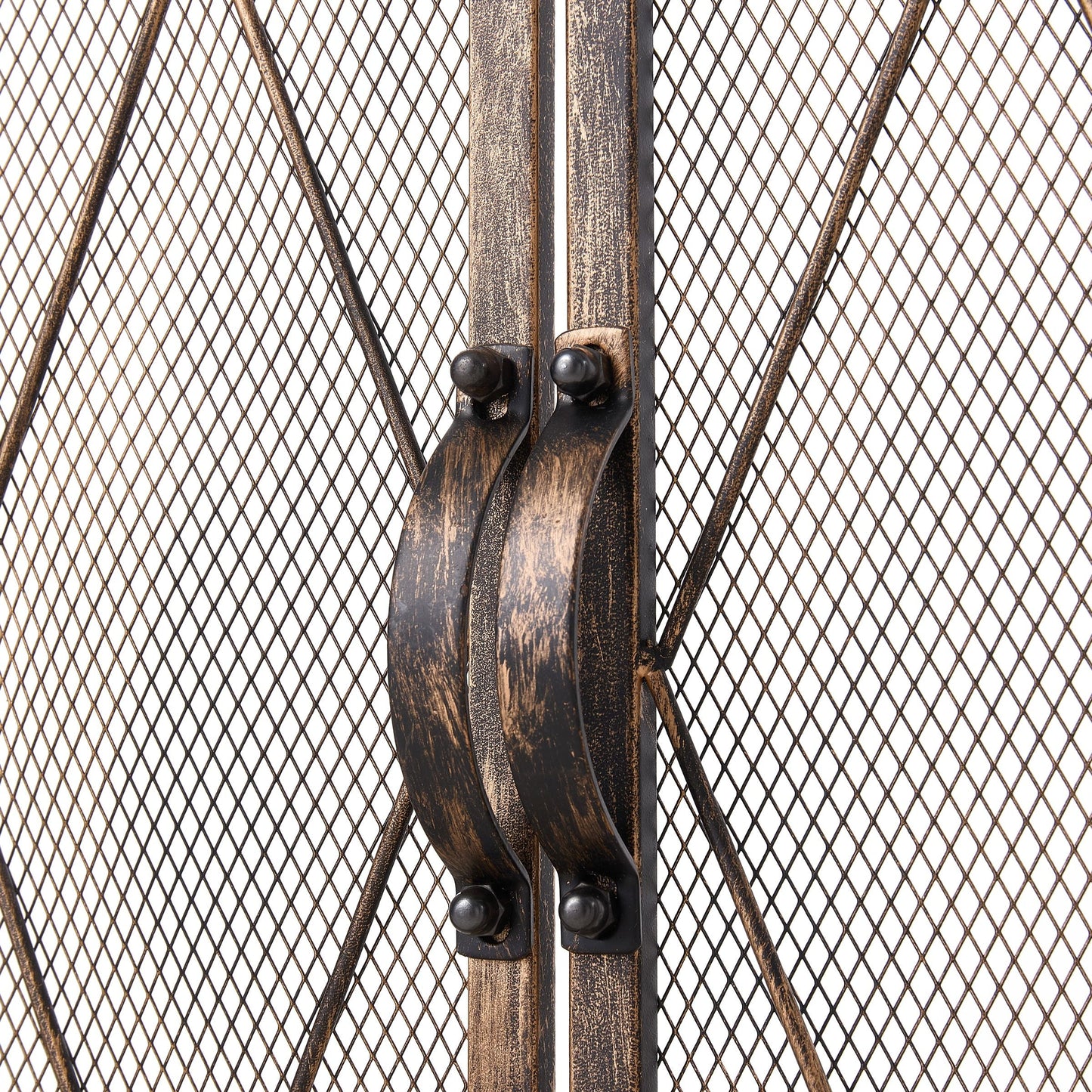 Smallbee Triple-Fold Iron Fireplace Screen Antique Copper Powder-Coated – 127x13x81cm