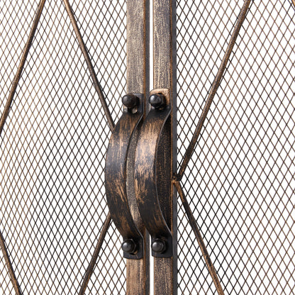 Smallbee Triple-Fold Iron Fireplace Screen Antique Copper Powder-Coated – 127x13x81cm