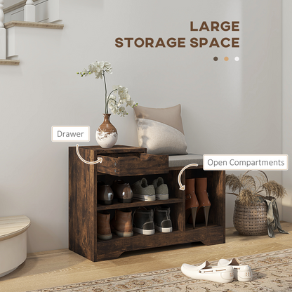 Aurora Upholstered Entryway Shoe Bench with Storage Drawer Distressed