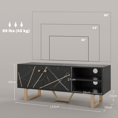 Aurora TV Unit for Living Room, TV Stand, Black Marble