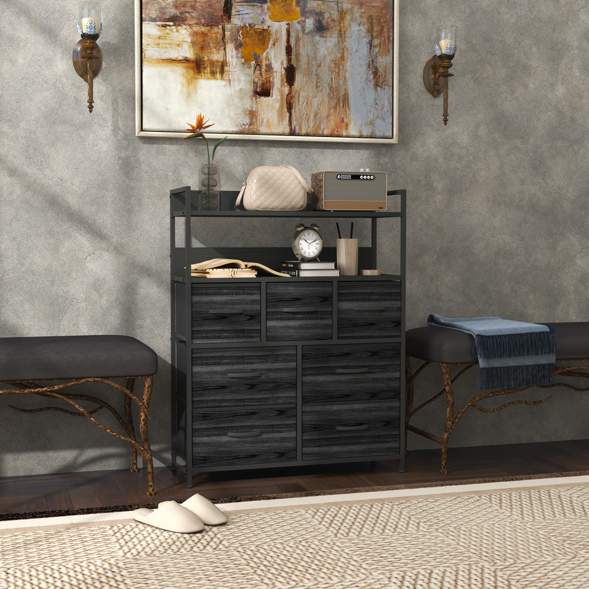 Aurora Bedroom Chest of Drawers 7 Drawer Dresser w/ Shelves