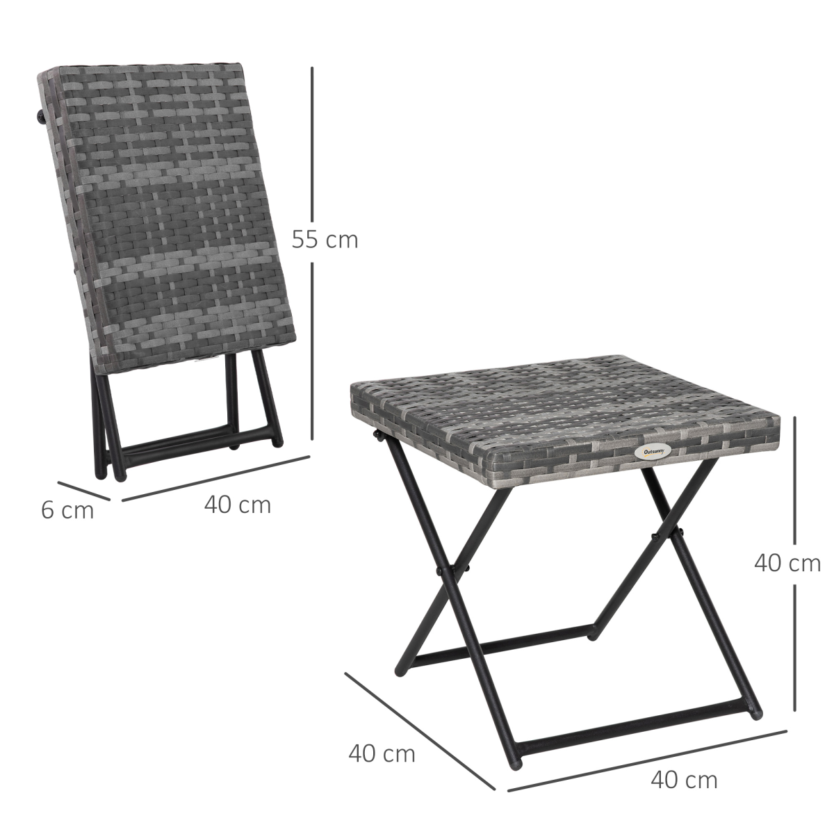 Folding Square Rattan Coffee Table Bistro Balcony Garden Steel  Esterno