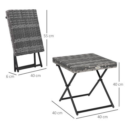 Folding Square Rattan Coffee Table Bistro Balcony Garden Steel  Esterno