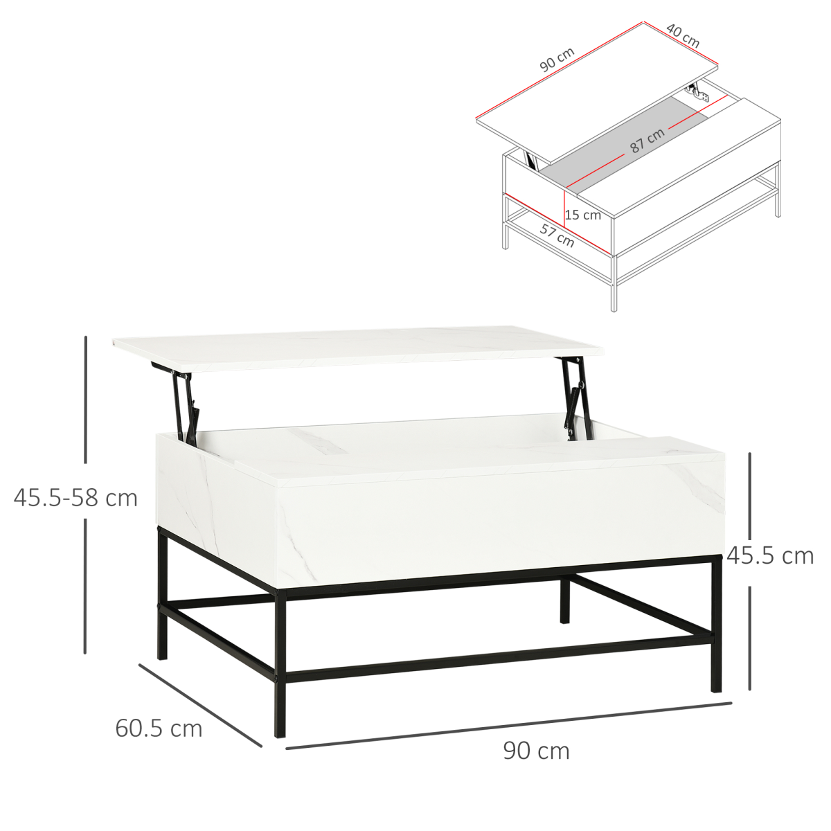 Aurora Lift Top Coffee Table W/ Hidden Storage Compartment, White