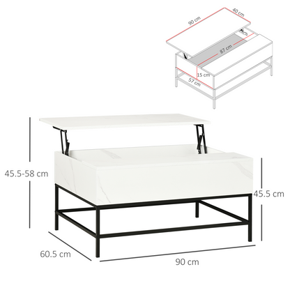 Aurora Lift Top Coffee Table W/ Hidden Storage Compartment, White
