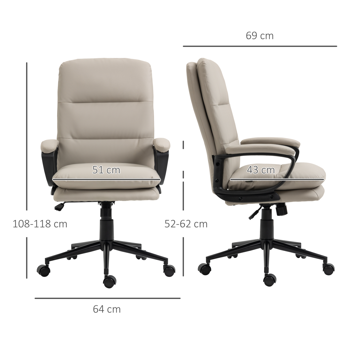 Luna PU Leather Office Chair for Home with Arm, Adjustable Height, Grey