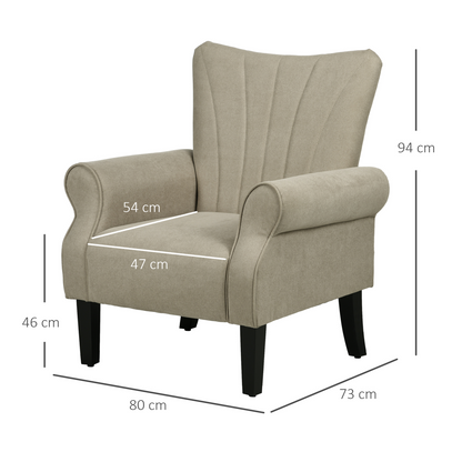 Aurora Armchair, Upholstered Modern Accent Chair with Wood Legs, Beige