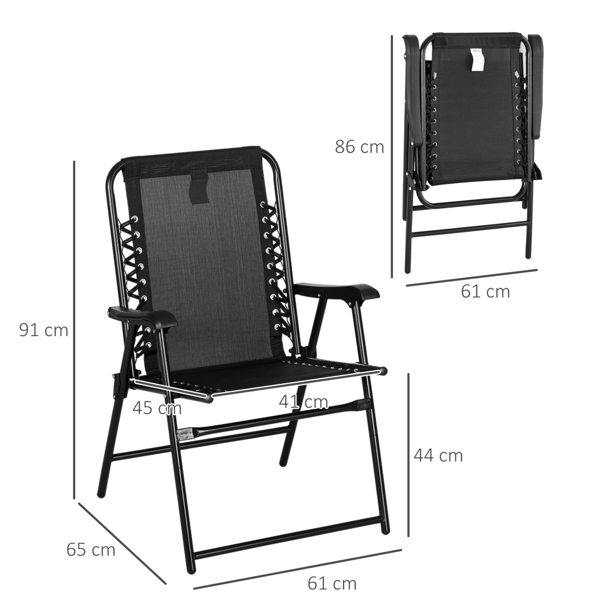 Esterno 2Pcs Outdoor Patio Folding Chairs, Portable Garden Loungers Black