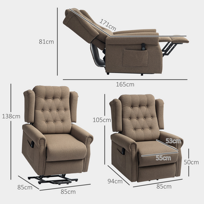 Aurora Power Lift Recliner Armchair with Wingback, Button Tufted, Brown